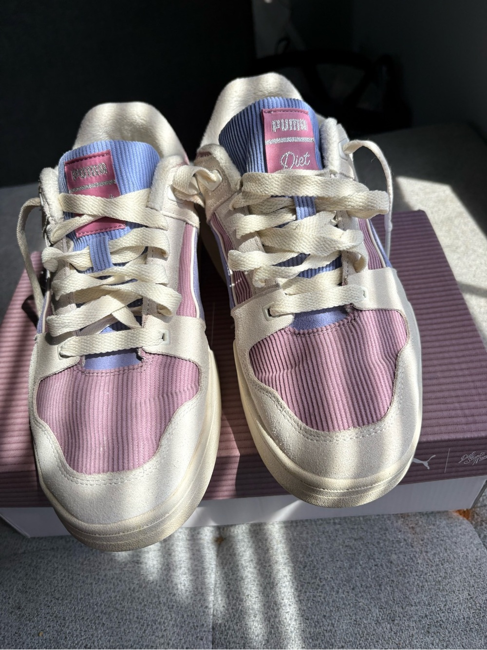 Puma Cream Sneakers with Purple and Light Blue Accents